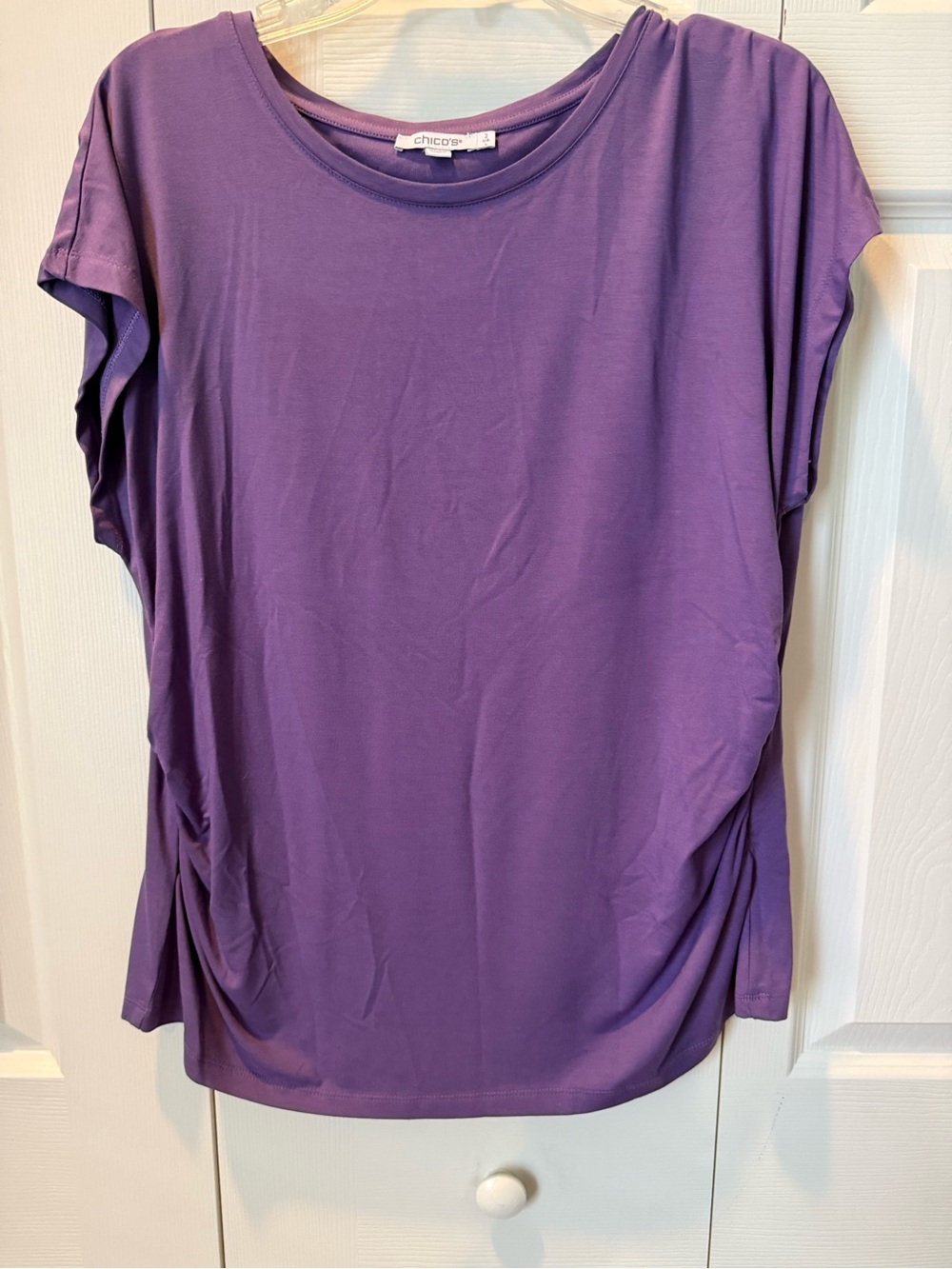 # Chico's Soft Purple Short-Sleeve Tee with Side Gather (Sz 2 = L)